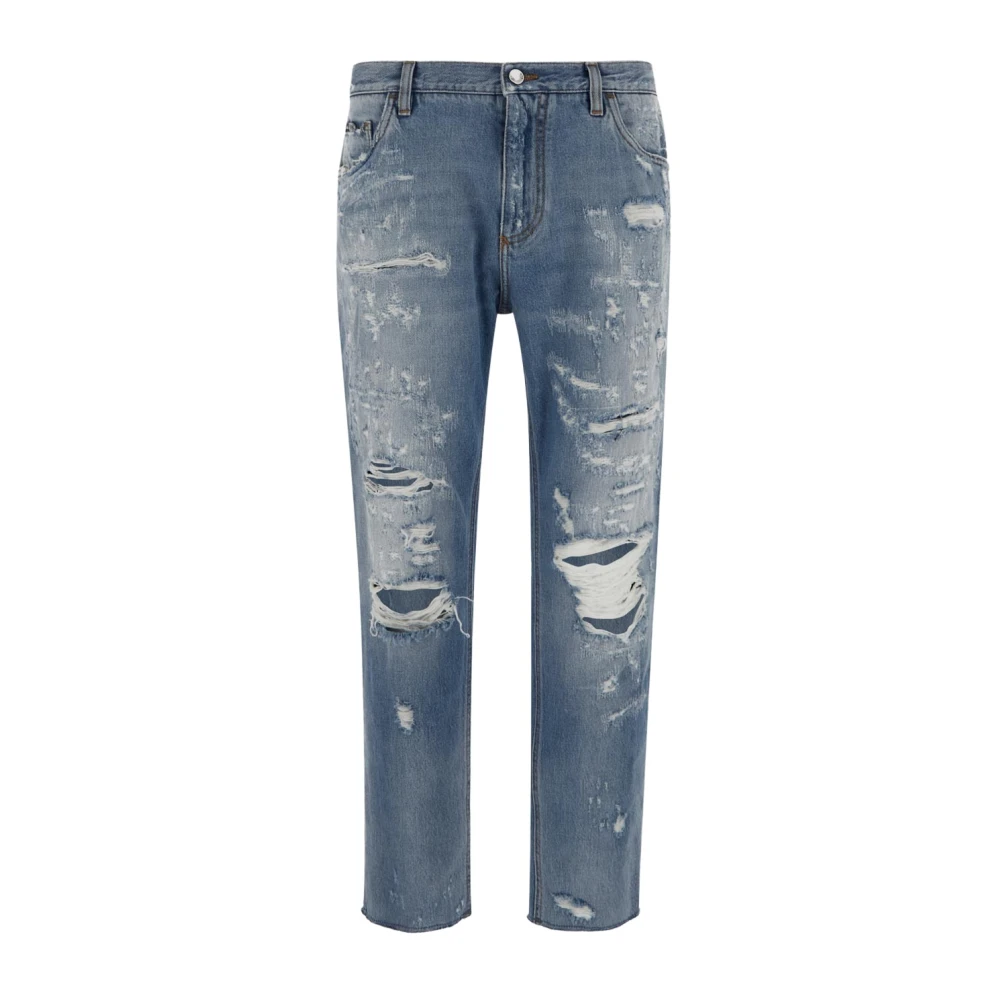 Dolce & Gabbana Ultieme Coole en Edgy Ripped Straight Jeans voor Mannen Blue Heren