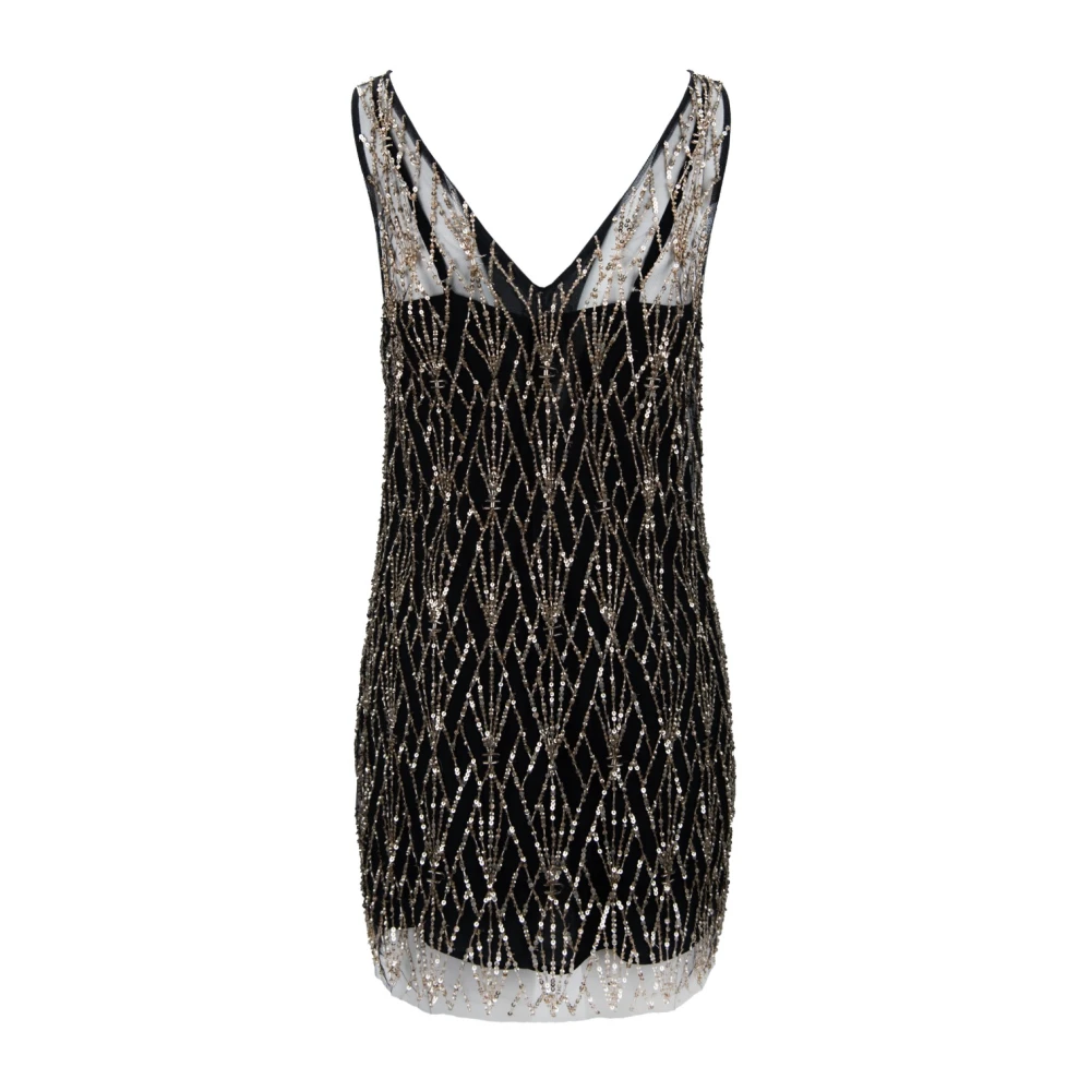 Elisabetta Franchi Jurk met korte mouwen en V-hals met pailletten Black Dames