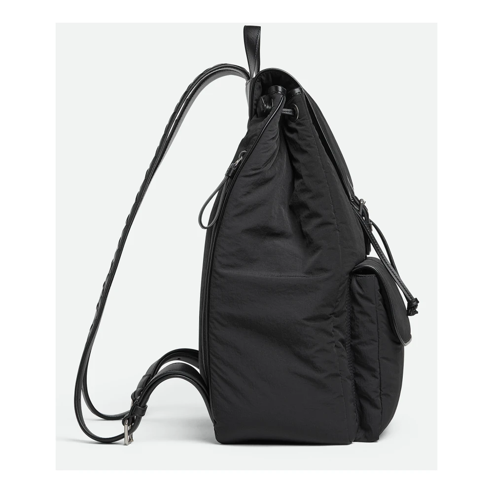 Bottega Veneta Zwarte Nylon Rugzak met Leren Details Black Heren