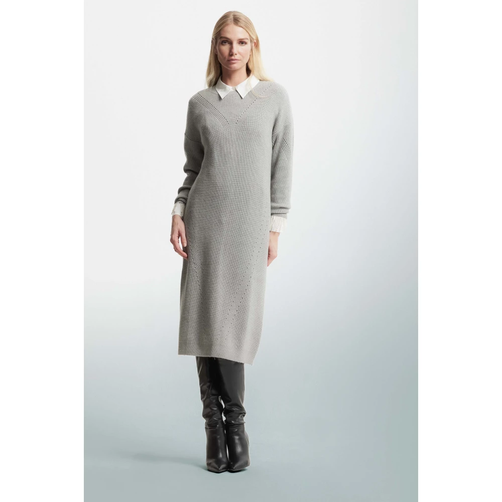 Kocca Elegante Gebreide Jurk met Openwerkdetaillering Gray Dames