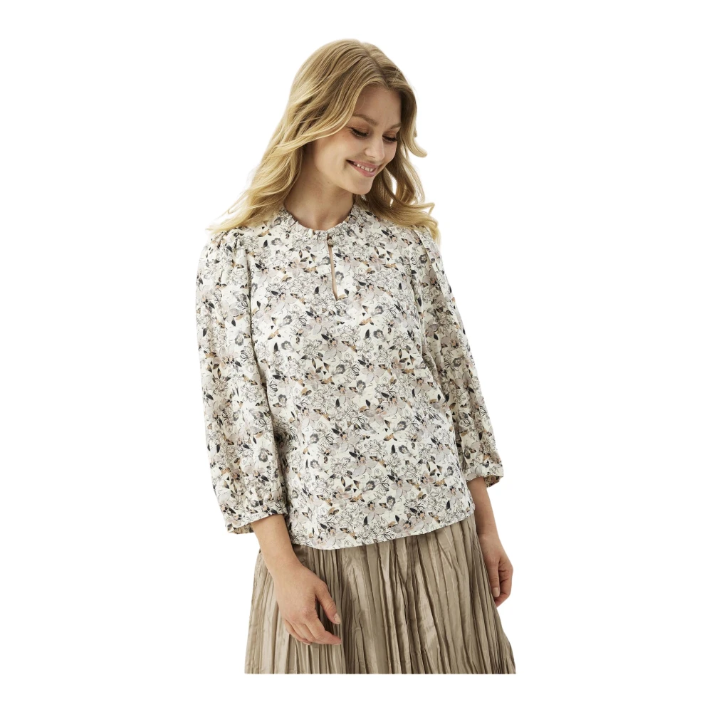 IN Front Off White Blouse met ¾ Mouwen Multicolor Dames