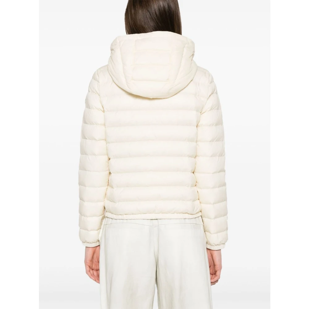 Moncler Witte Jas met Trekkoordcapuchon en Logopatch Beige Dames
