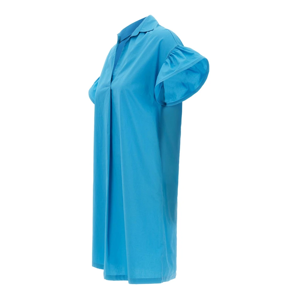 Kaos Turquoise Katoenen Jurk met Ruches Blue Dames