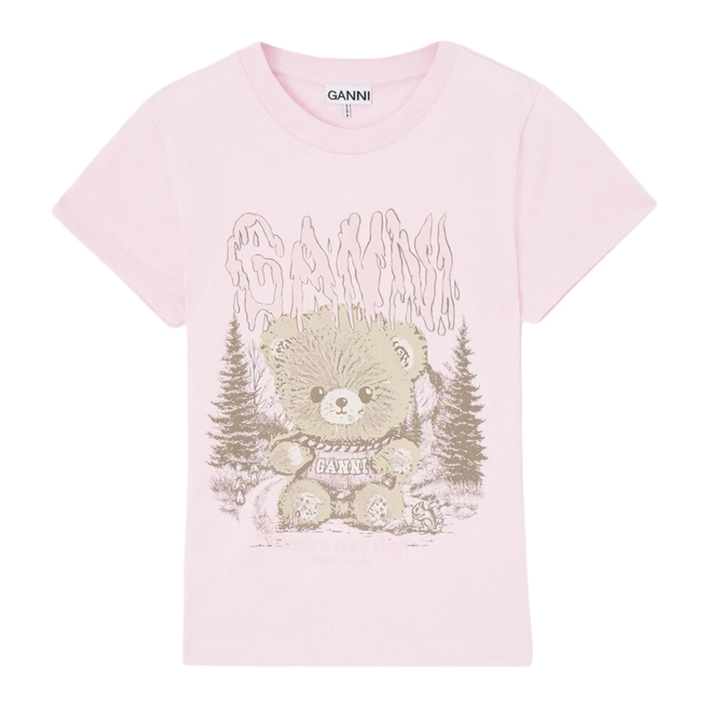 Ganni Basic Jersey Bear T-Shirt - Female - T-Shirts - Pink - Xs - Tops