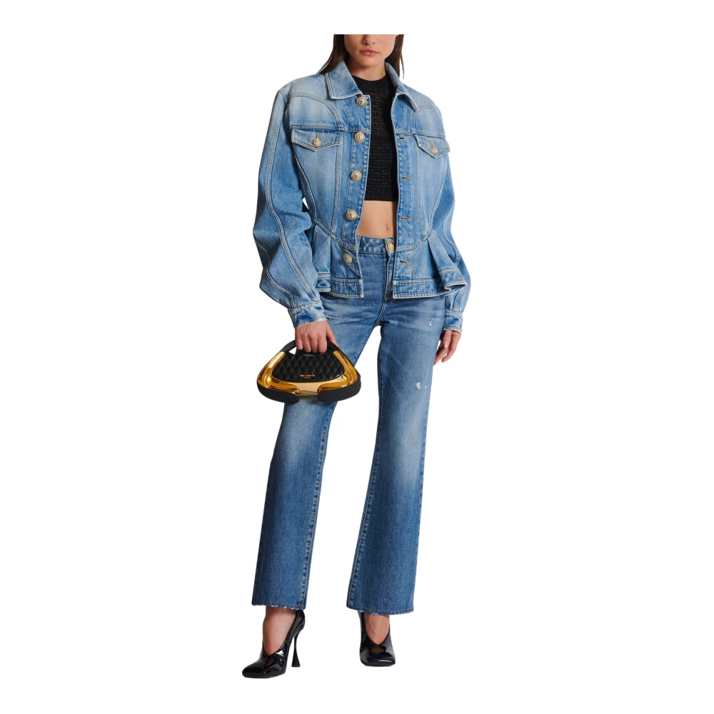 Balmain Geplooide spijkerjas Blue Dames