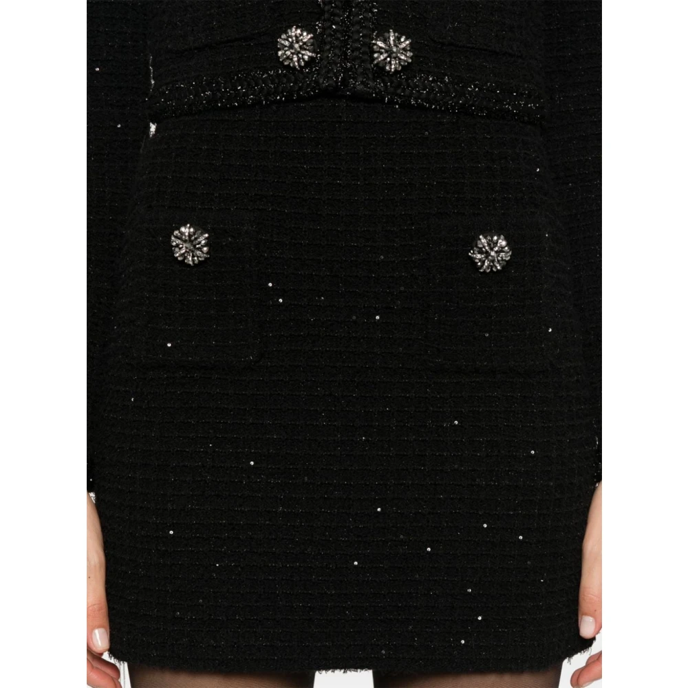 Self Portrait Zwarte Paillet Textuur Mini Rok Black Dames
