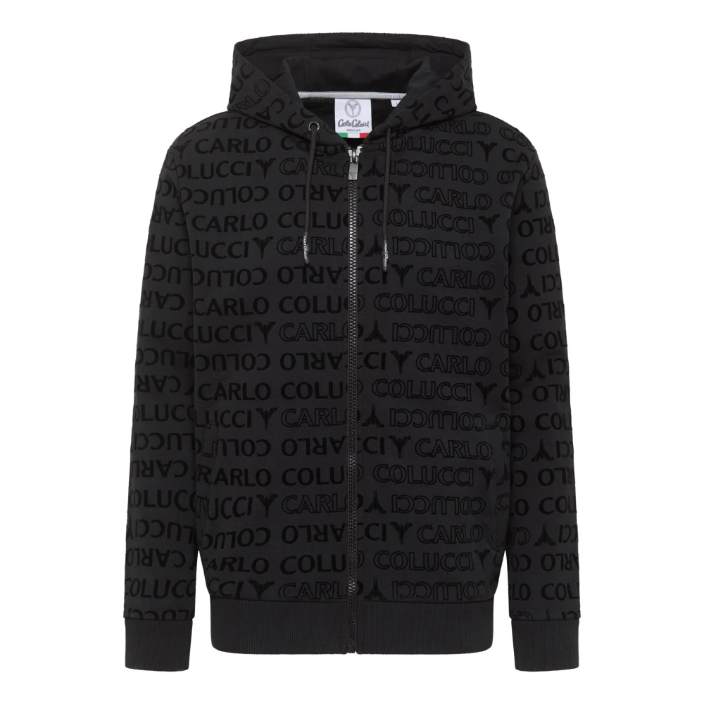 Carlo Colucci Men's Black Stylish Hoodie Jacket
