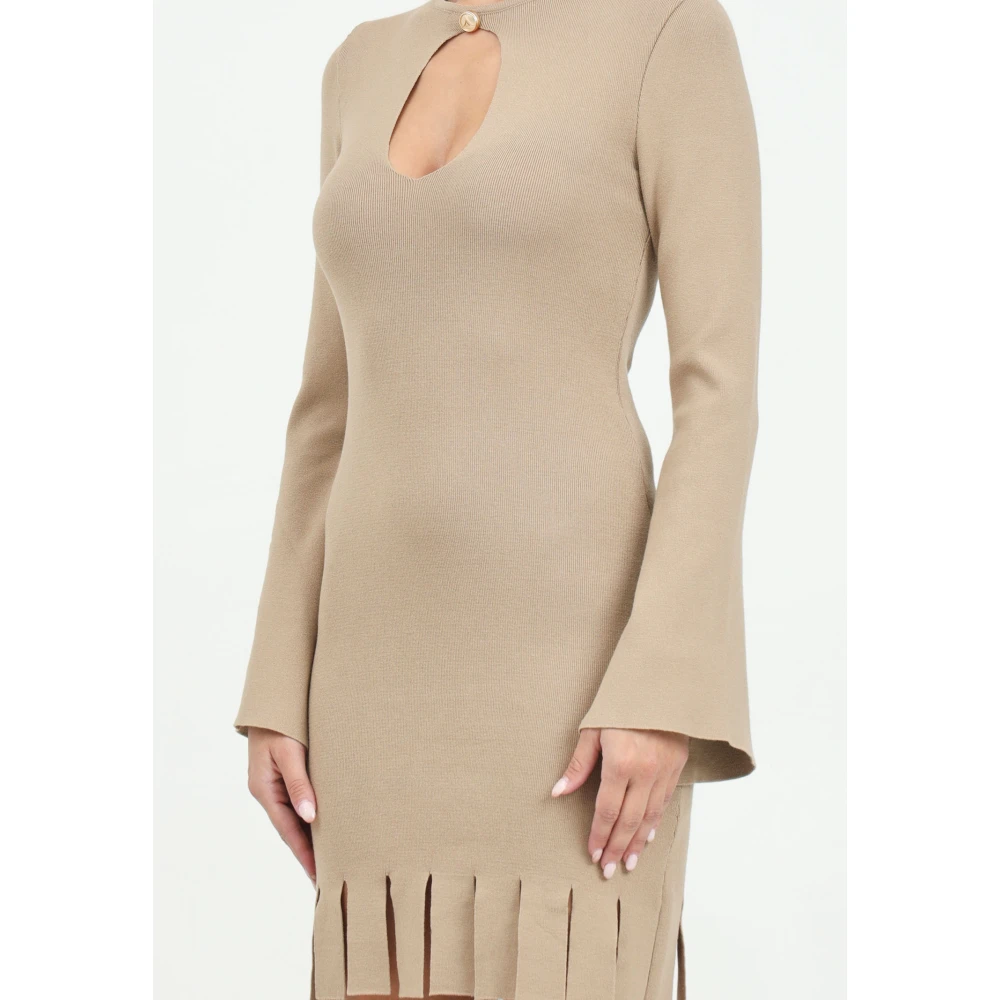 Akep Beige Korte Jurk met Juweelknoop Beige Dames