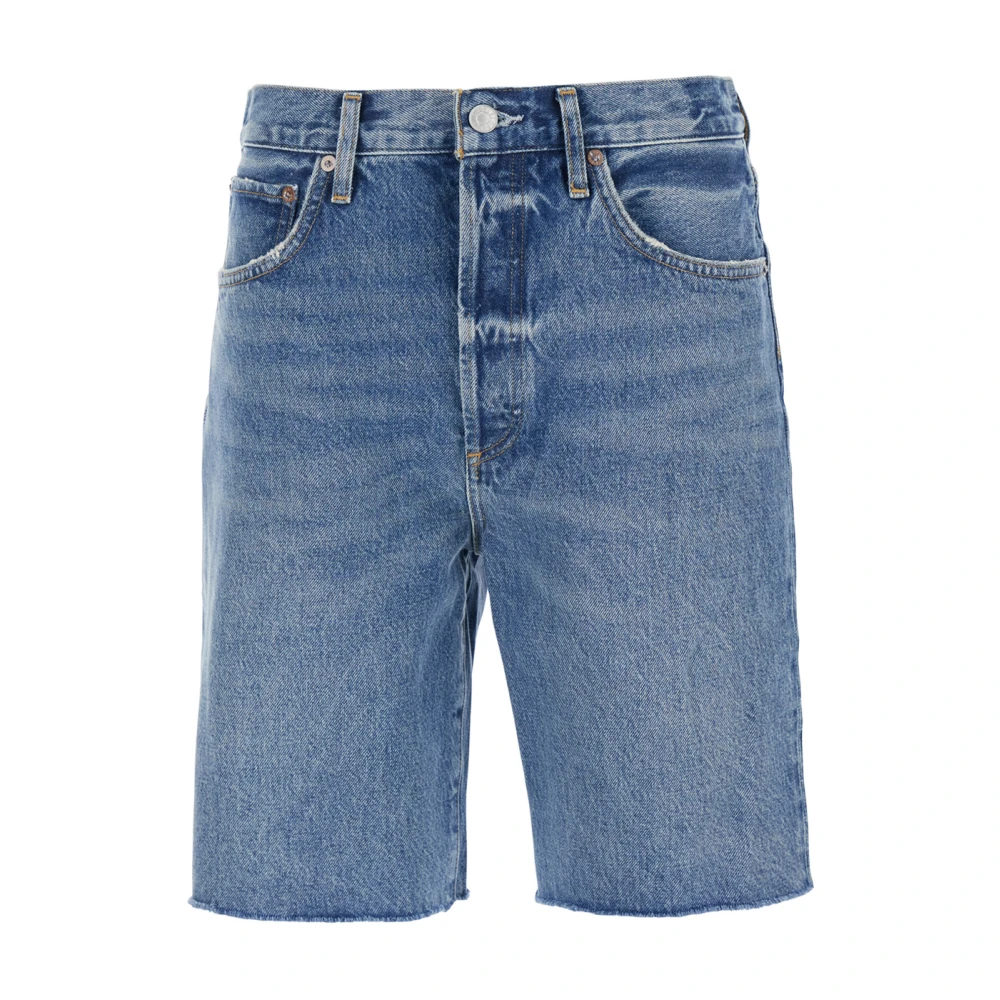 Agolde Blauwe Denim Korte Broek met Knoopsluiting Vrouw Blue Dames