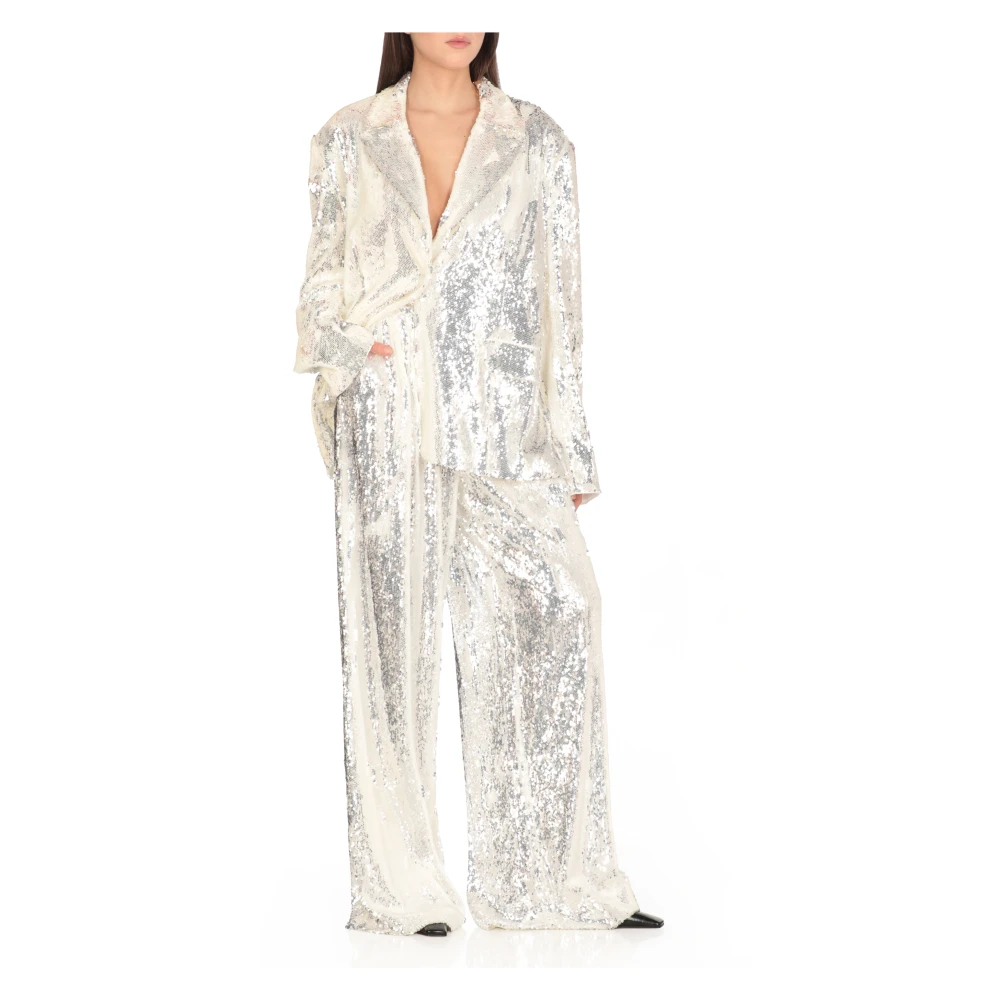 Rotate Birger Christensen Pailletten blazer met piek revers White Dames