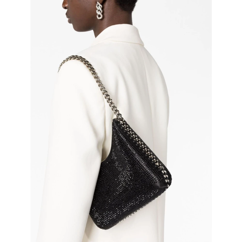 Stella Mccartney Mini Falabella Schoudertas met Rits en Kristallen Black Dames