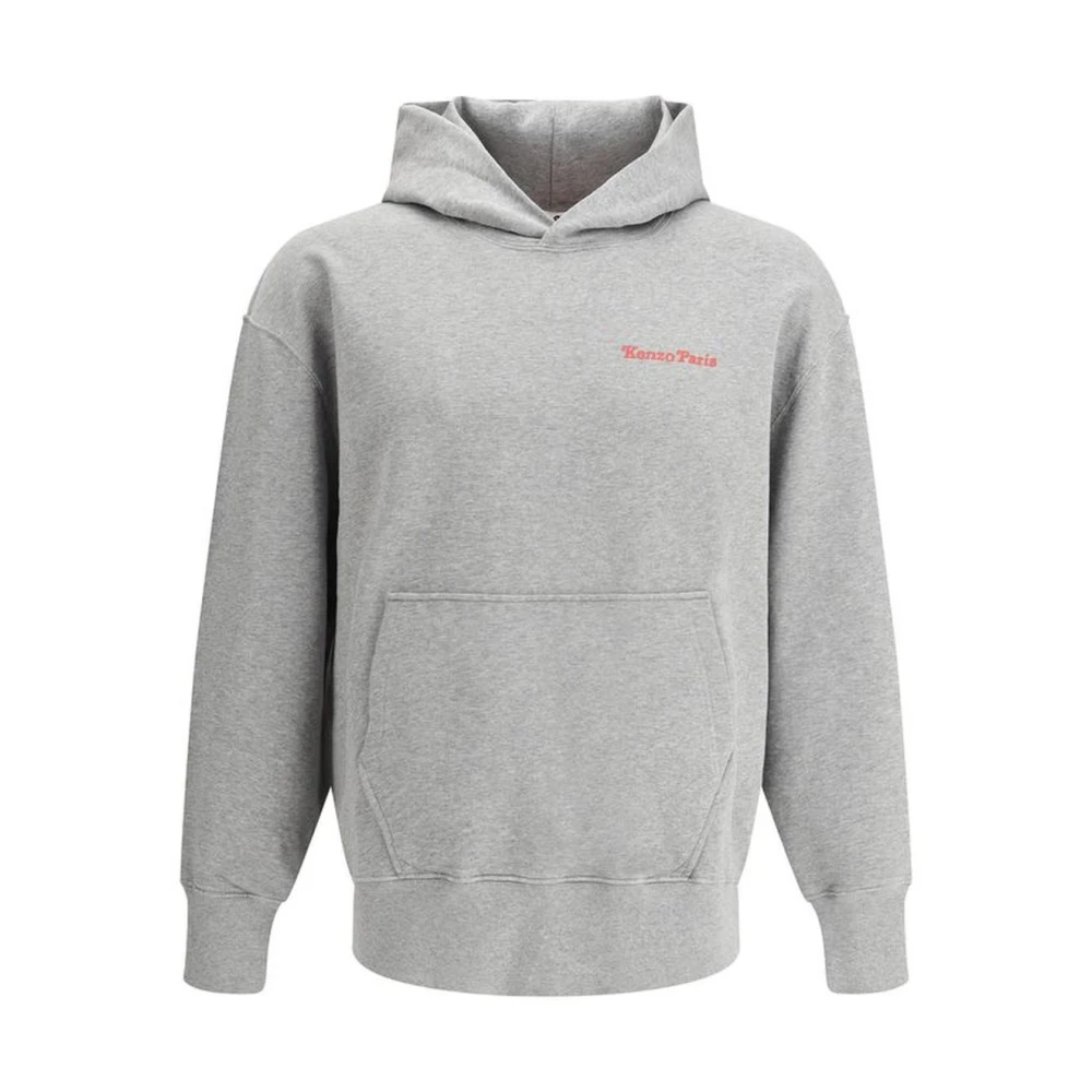 Kenzo Iconische katoenen hoodie met geribbelde manchetten Gray Heren