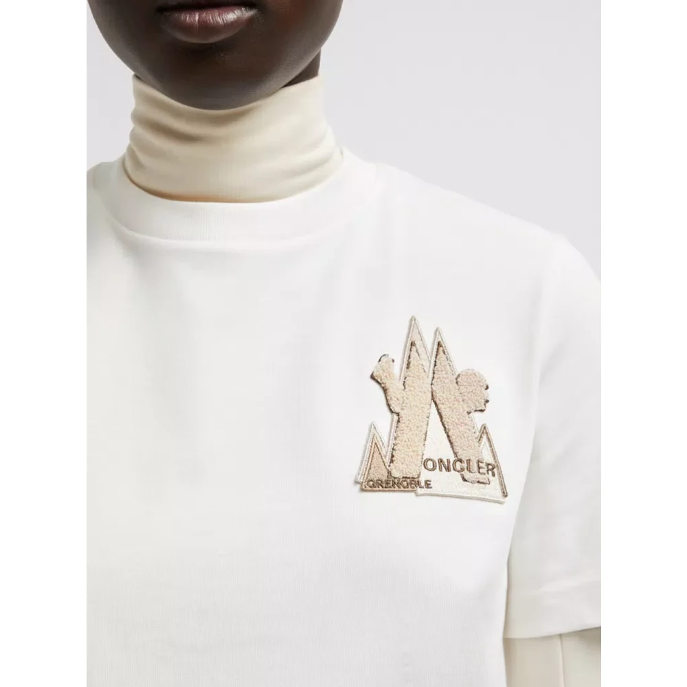Moncler Wit Logo Patch Crew Neck T-shirt White Dames