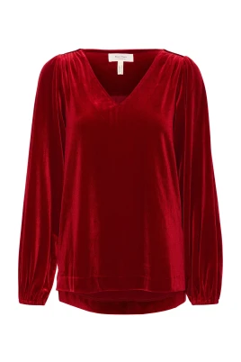 Rhythmic Red V-Ringad Blus