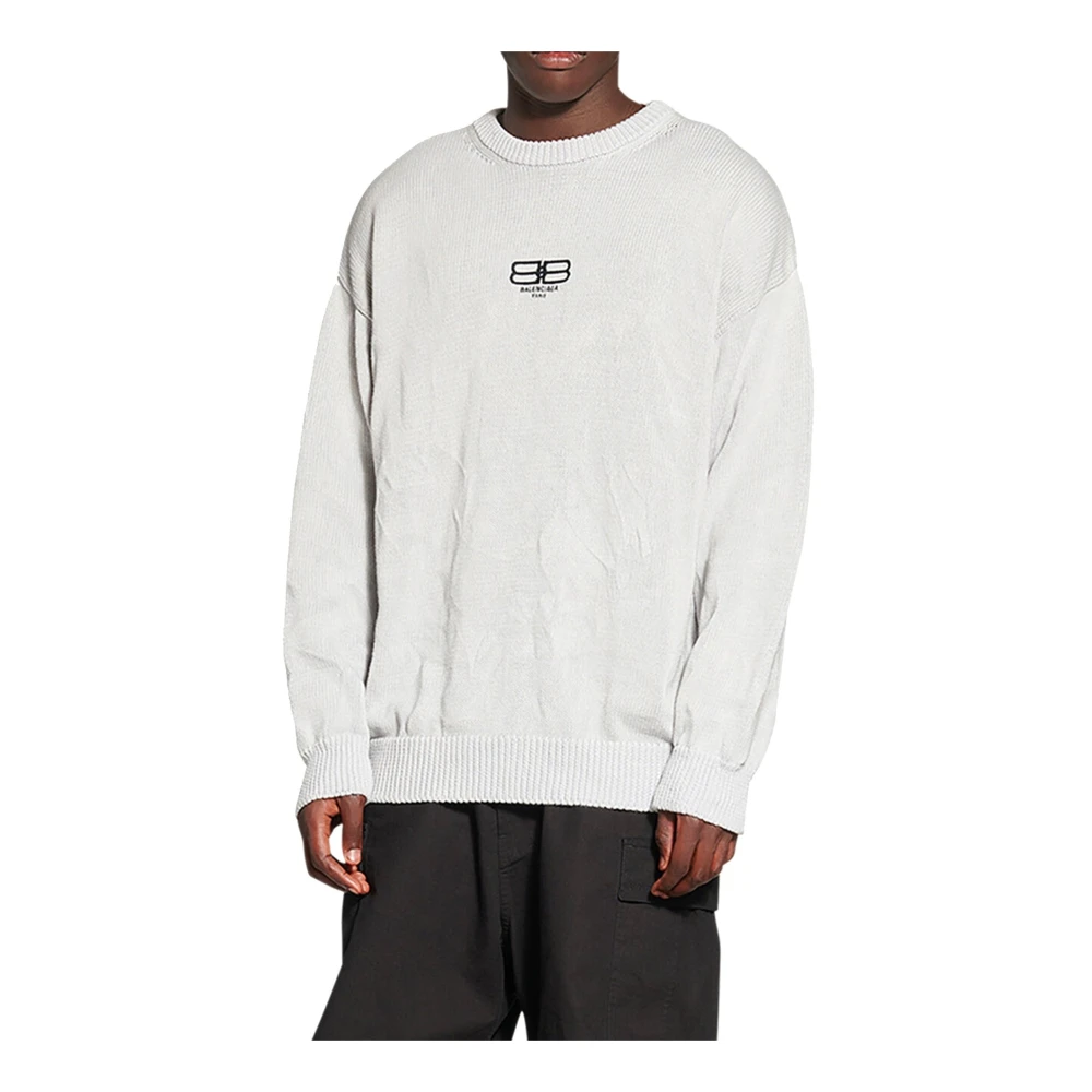 Balenciaga Geborduurd Logo Crew Neck Sweater Gray Heren