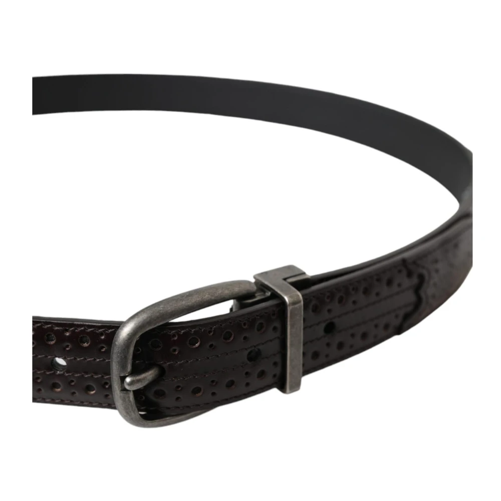 Dolce & Gabbana Geperforeerde Leren Riem Metalen Gesp Brown Heren
