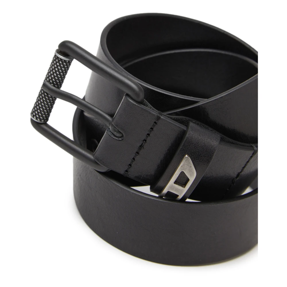 Diesel Glanzende leren Riem met logogesp Black Heren