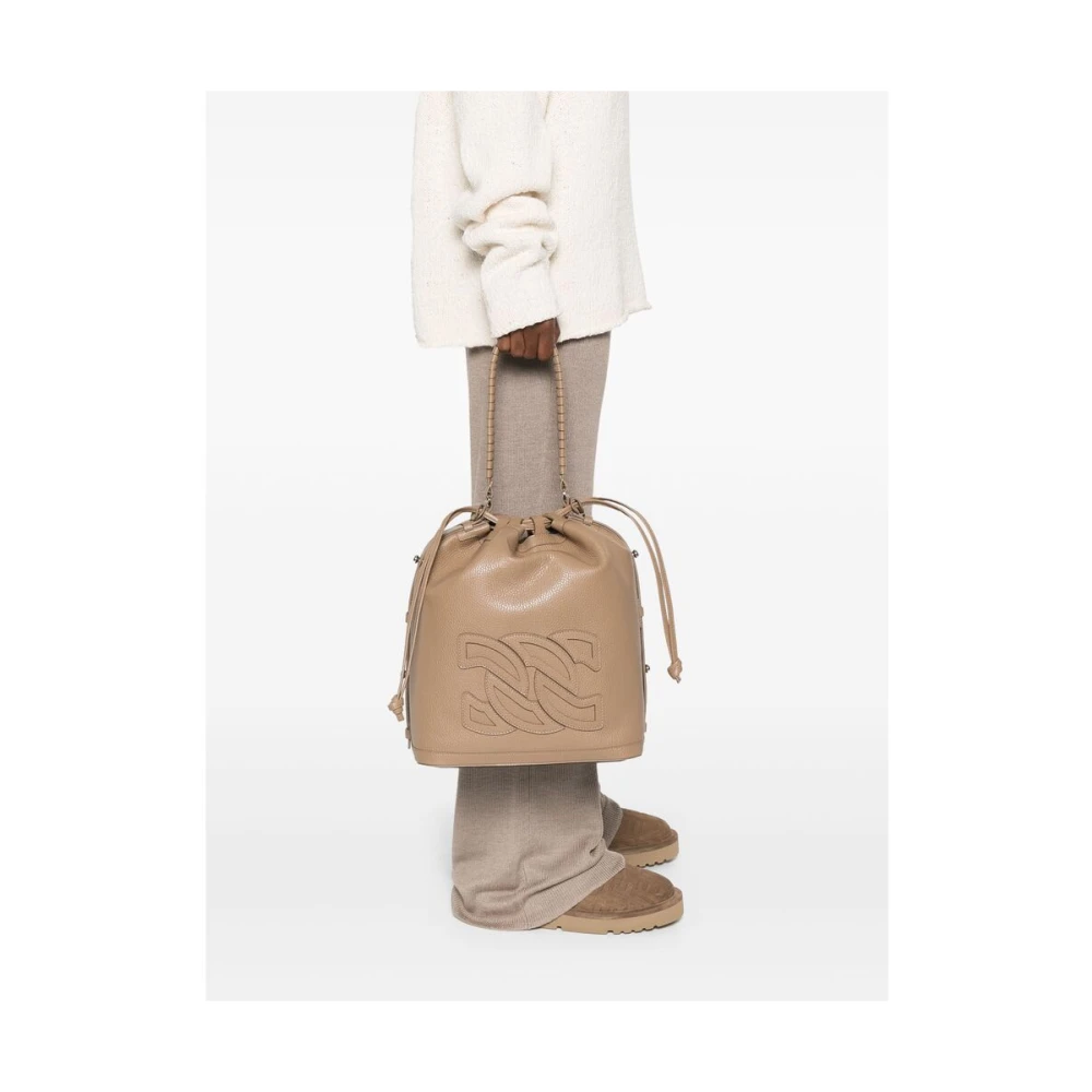 Casadei Taupe Bucket Tas met Koordsluiting Brown Dames
