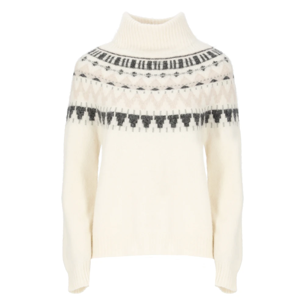 Kangra Geometrisch Patroon Kasjmier Trui Ivoor Beige Dames