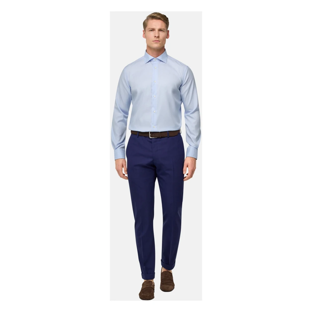 Boggi Milano Ultimate Non-Iron Regular Fit Houndstooth Katoenen Overhemd Blue Heren