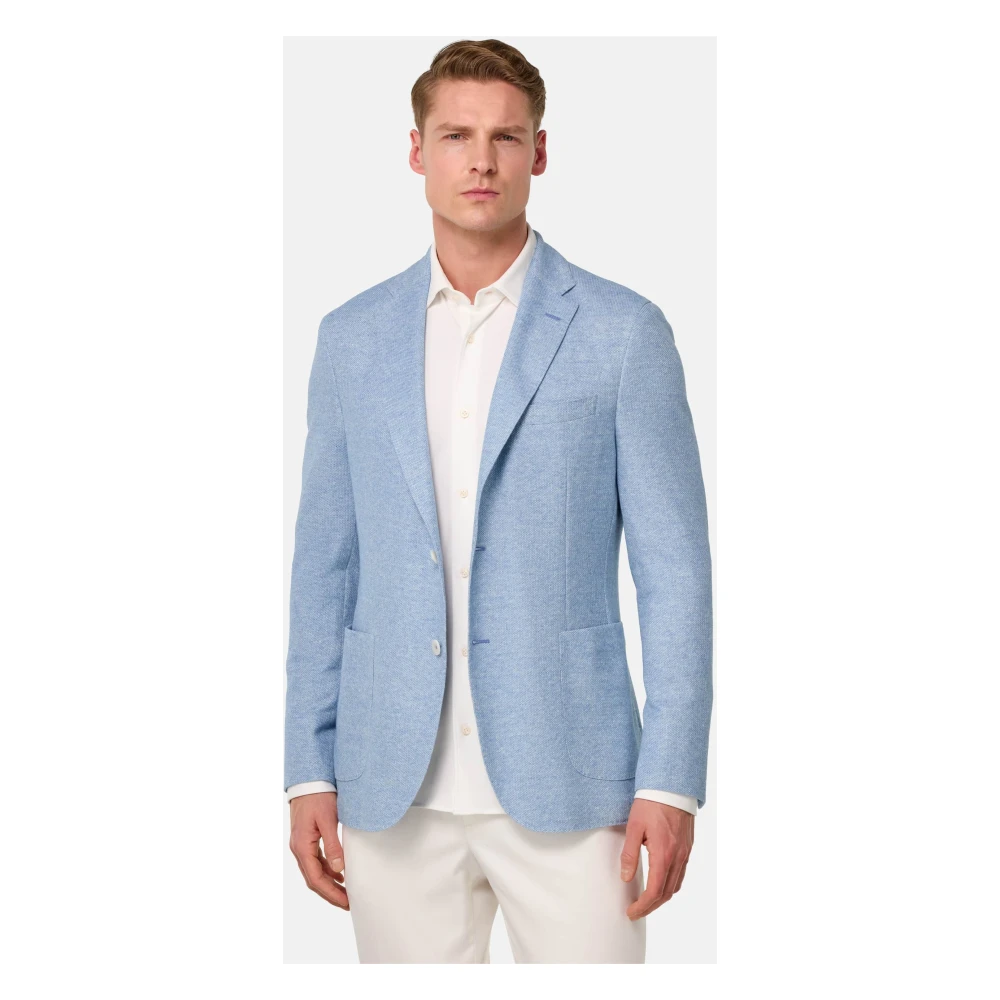 Boggi Milano B Jersey Melange B-Jersey Linnen en Katoenen Jas Blue Heren