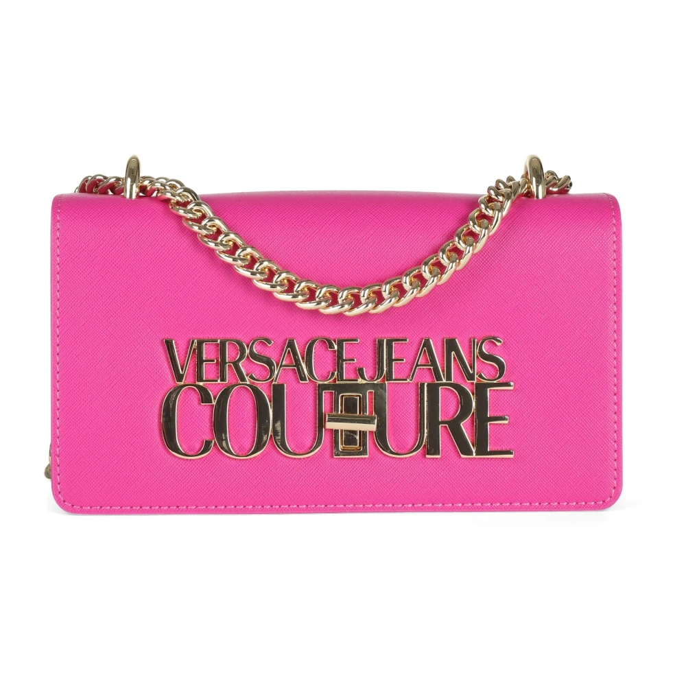 Versace Jeans Couture Saffiano Schoudertas met Logo Plaque Purple Dames