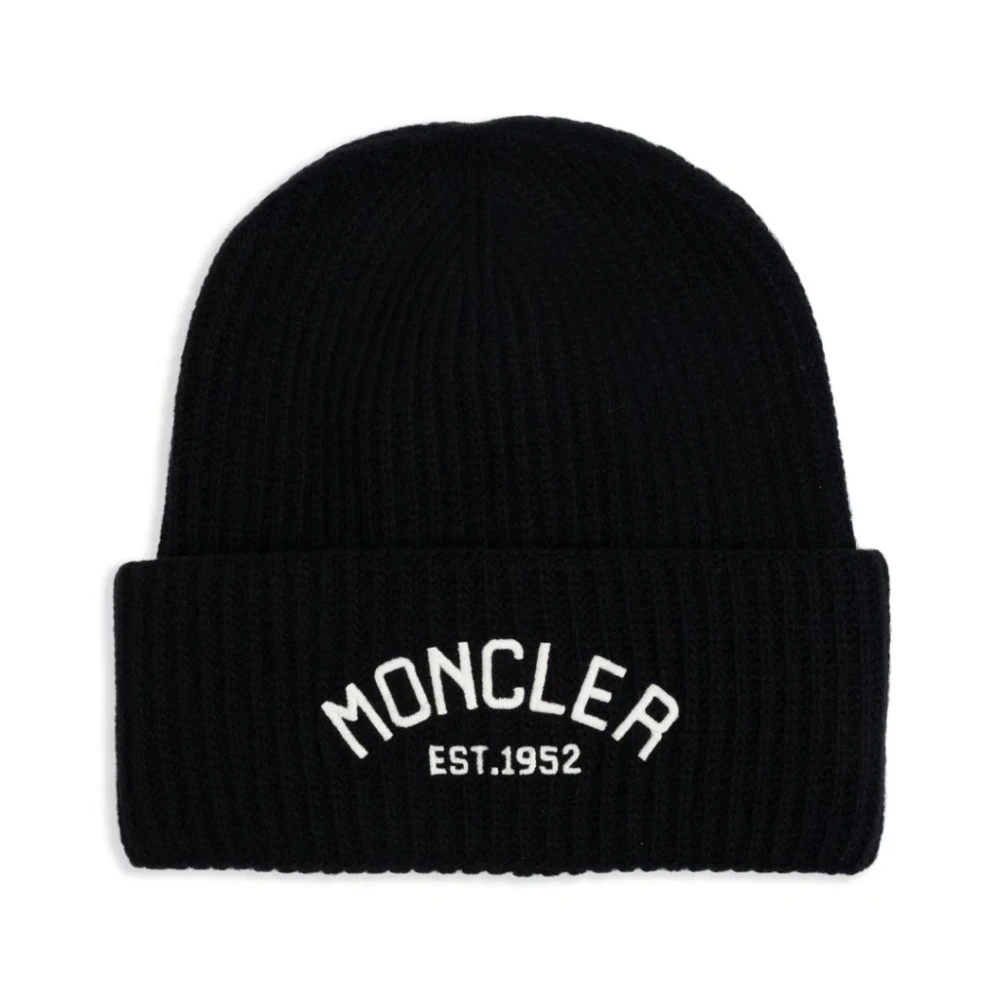 Moncler Svart Enfant Beanie Ull Logo Broderad Black, Pojke