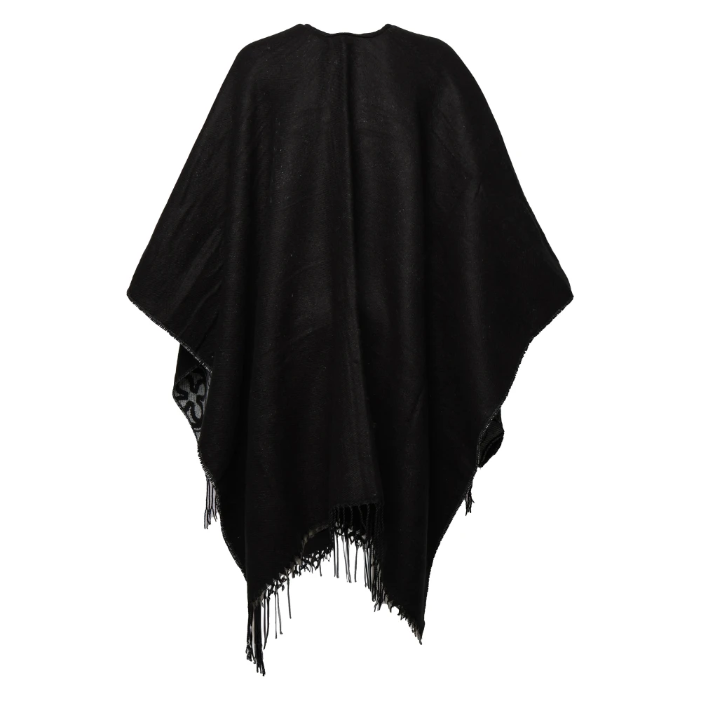V73 Omkeerbare Zwarte Jacquard Cape met Franjekant Black Dames