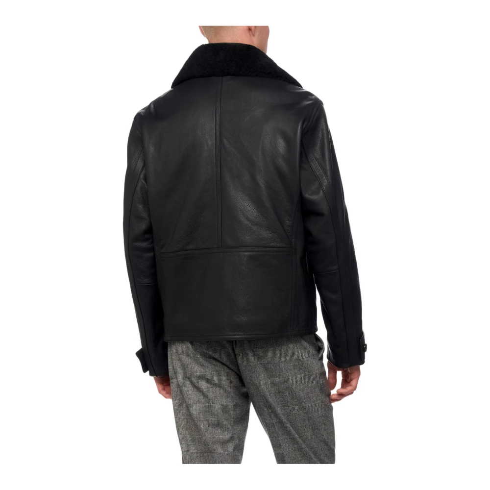 Hugo Boss Dubbelborstig leren jas in zwart Black Heren