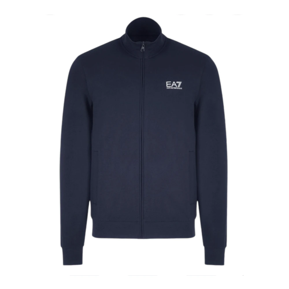 Emporio Armani EA7 Blauwe Katoenen Volledige Rits Logo Sweater Blue Heren