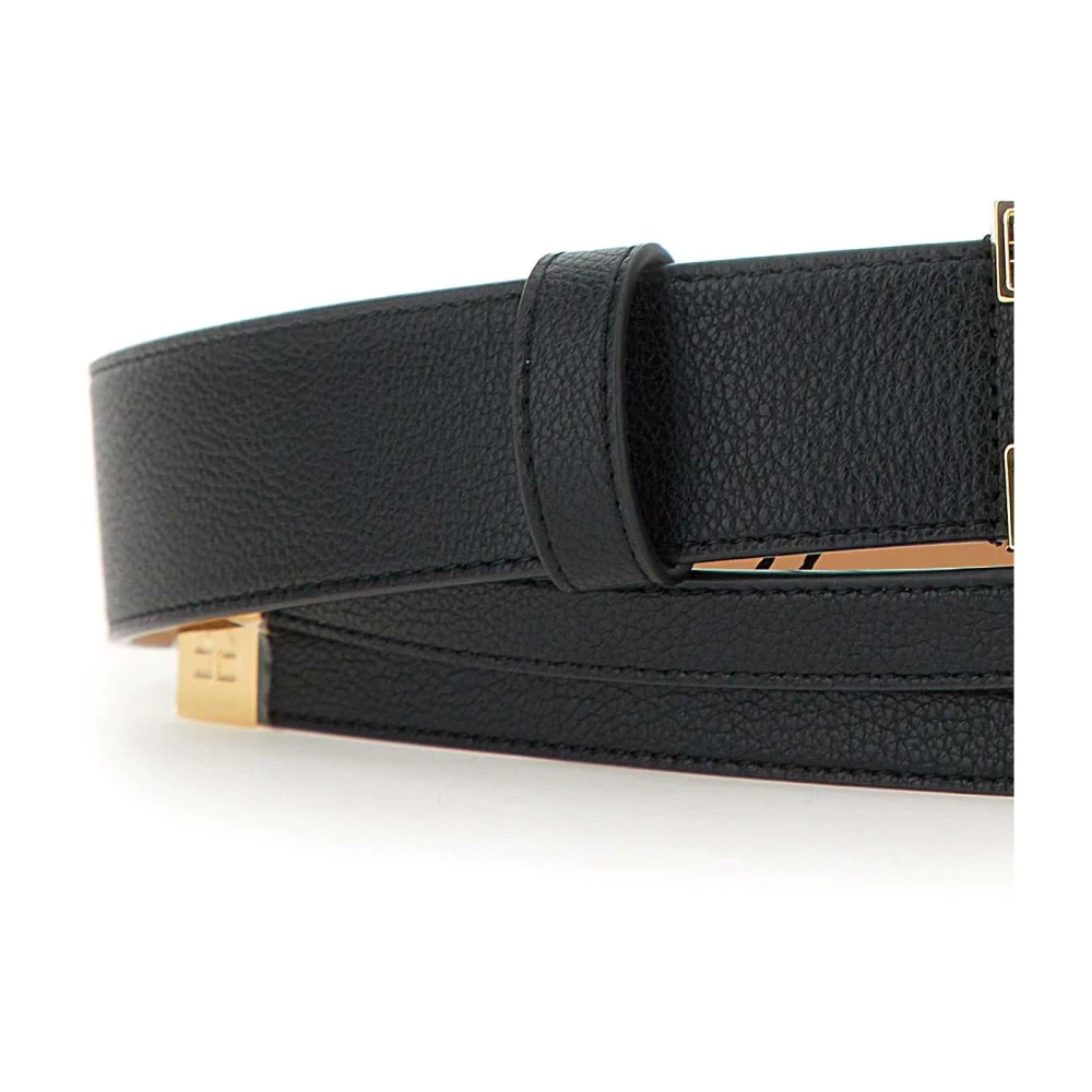 Elisabetta Franchi Zwarte leren riem met gouden details Black Dames