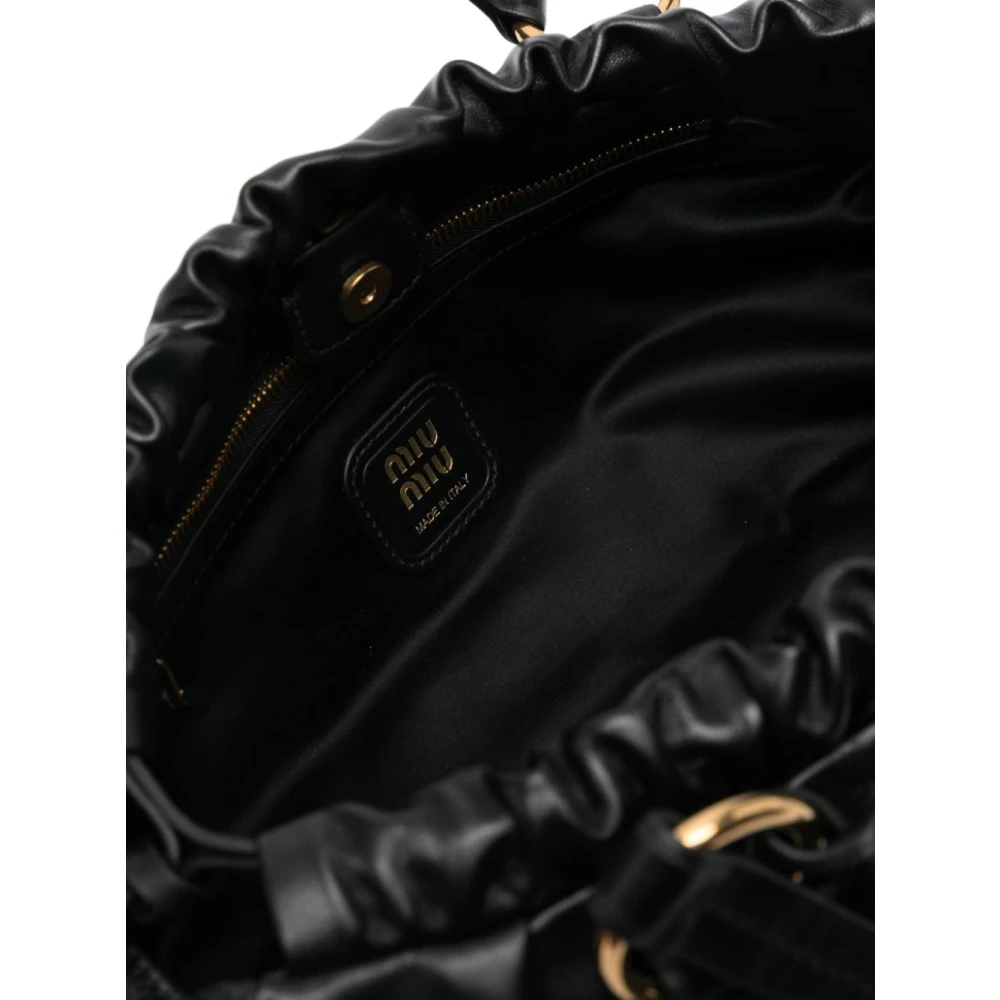 Miu Zwarte leren handtas met metalen logo Black Dames