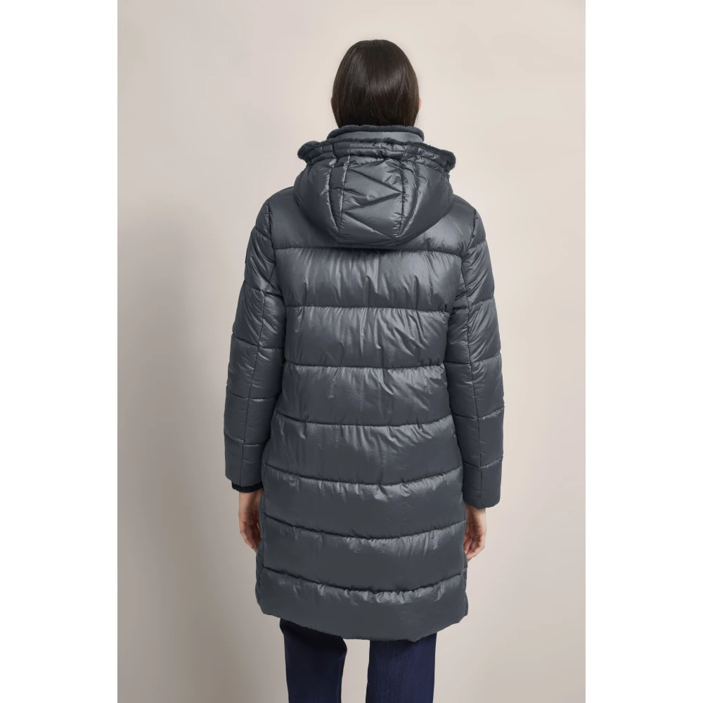 Bugatti Changierenden Steppjacke met Kunstbont kraag Blue Dames
