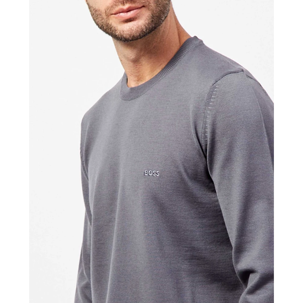 Hugo Boss Grijze Crewneck Sweater Geborduurd Logo Gray Heren
