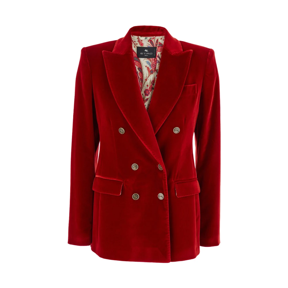 Etro Damen Rot Bordeaux Baumwoll Doppelreiher Jacke