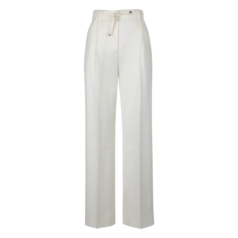 Moncler Women's White Tailored Trousers In Wool Gabardine - Wide Trousers - 2XS - Trousers