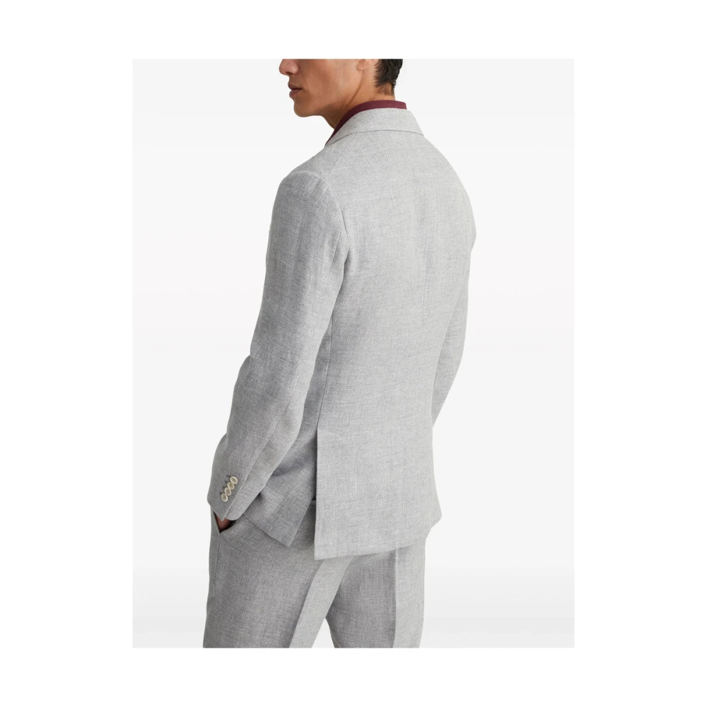 BRUNELLO CUCINELLI Grijze Linnen Blend Jas met Revers Gray Heren