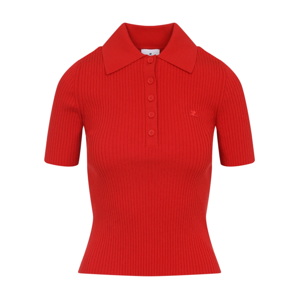 Courrèges Women's Red Polo Shirts, S, Signature Rib Knit Polo
