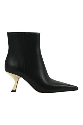 Eleganta svarta ankelboots med gyllene klack