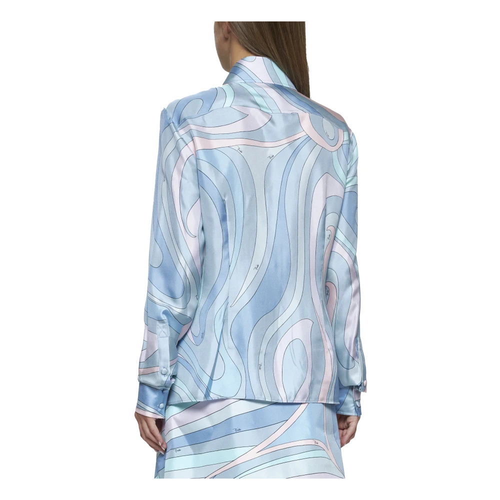 EMILIO PUCCI Glitter Lichtblauwe Zijden Shirt Blue Dames