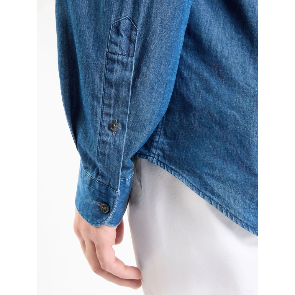 Fay Blauw Denim Stone Washed Overhemd Blue Heren