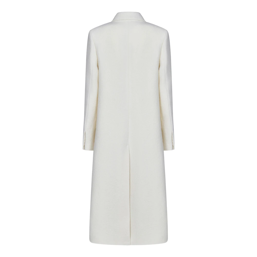 Lacoste Beige Bouclé Wollen Jas Aw24 White Dames