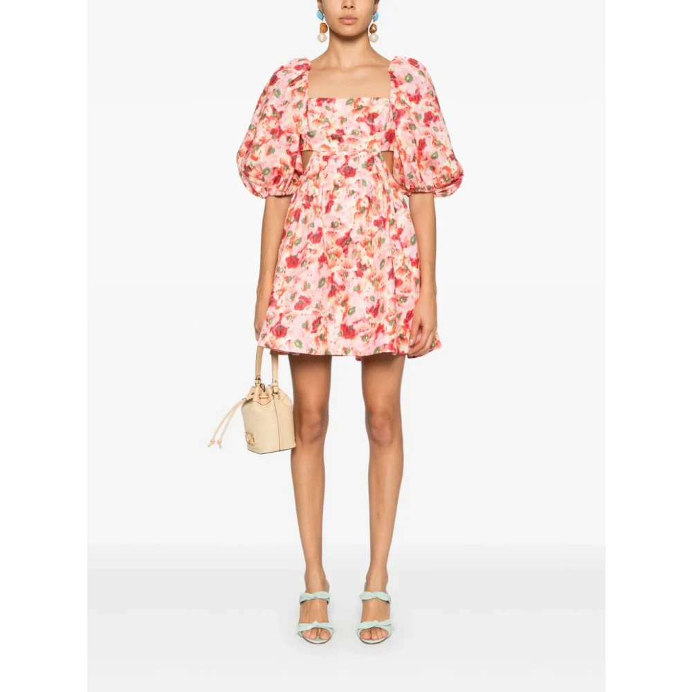 Zimmermann Roze Linnen Jurk met Blouson Mouwen Red Dames