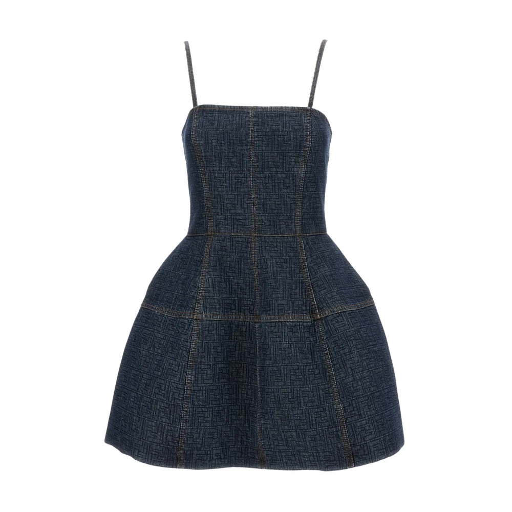 Fendi Women's Blue Short Dresses, Xs, Bustier Quilted Cotton Dress