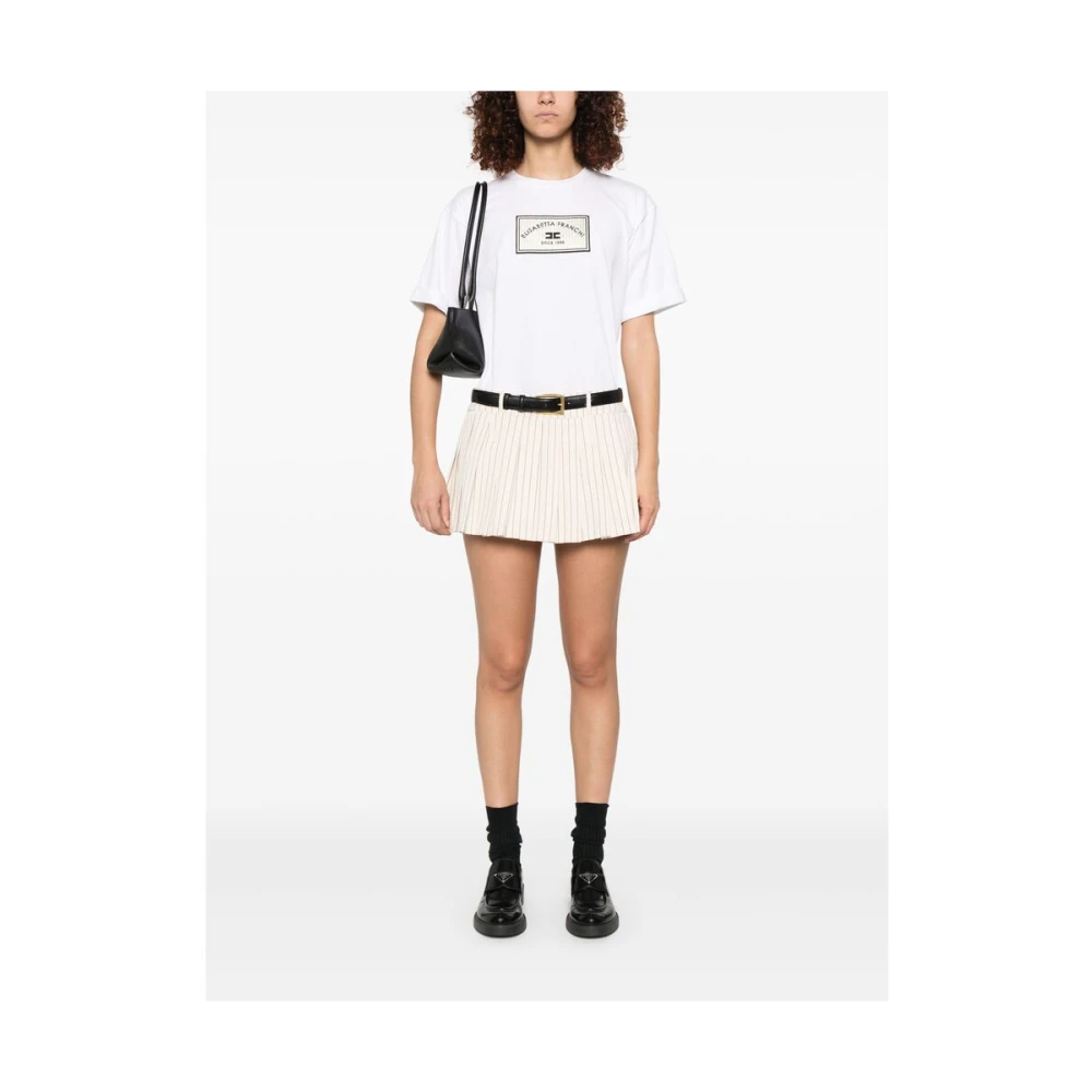 Elisabetta Franchi Witte Crew Neck Korte Mouw T-shirt White Dames