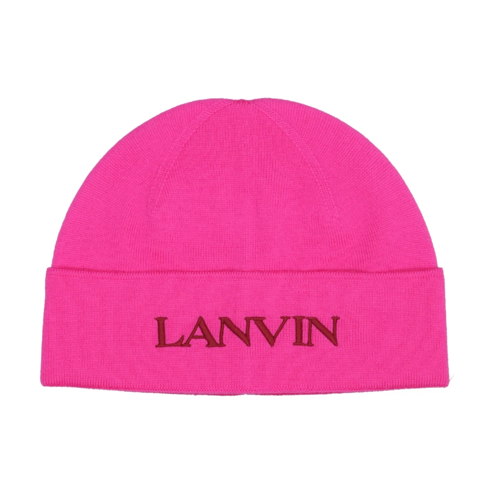 Lanvin Fuchsia Wollen Hoed met Geborduurd Logo Pink Dames