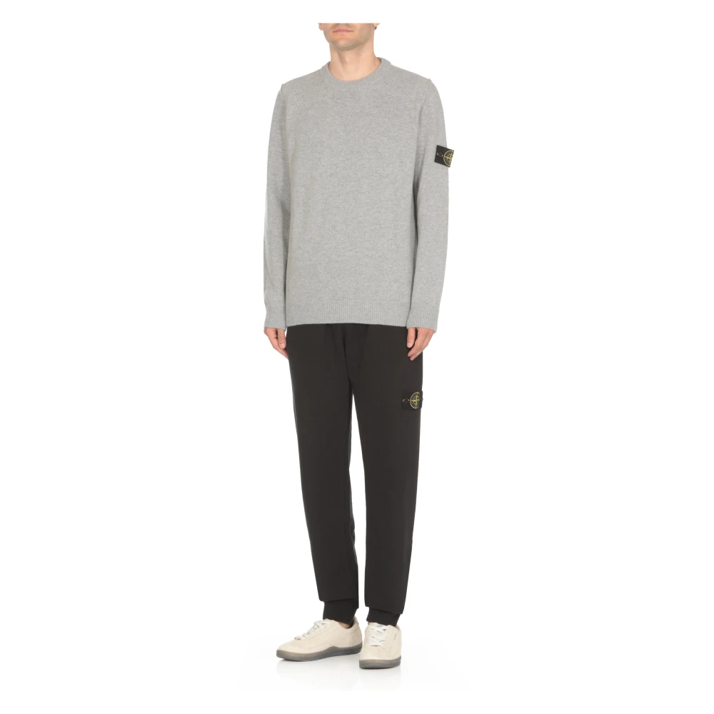 Stone Island Grijze Wollen Trui Ronde Hals Lange Mouw Gray Heren