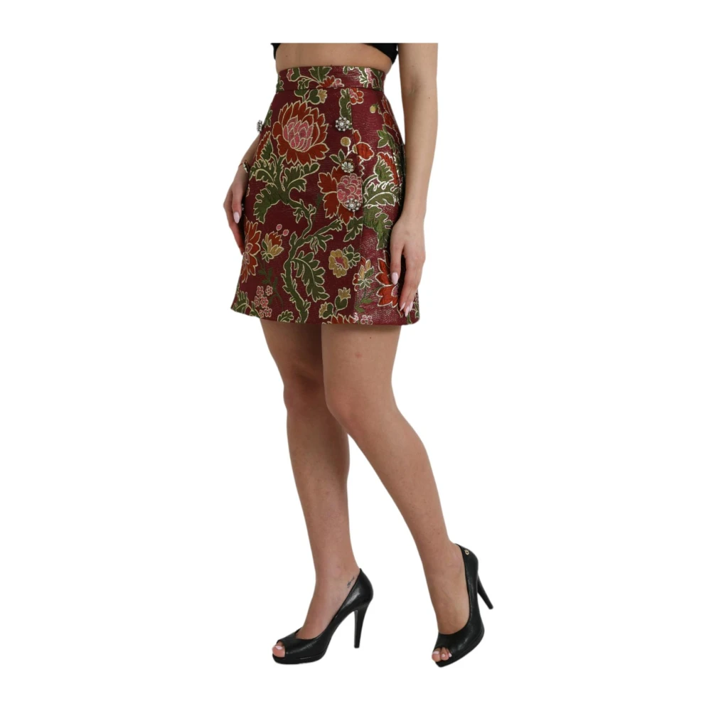 Dolce & Gabbana Maroon Floral Jacquard Mini Skirt - Female - Short Skirts - Multicolor - S - Skirts - Image 3