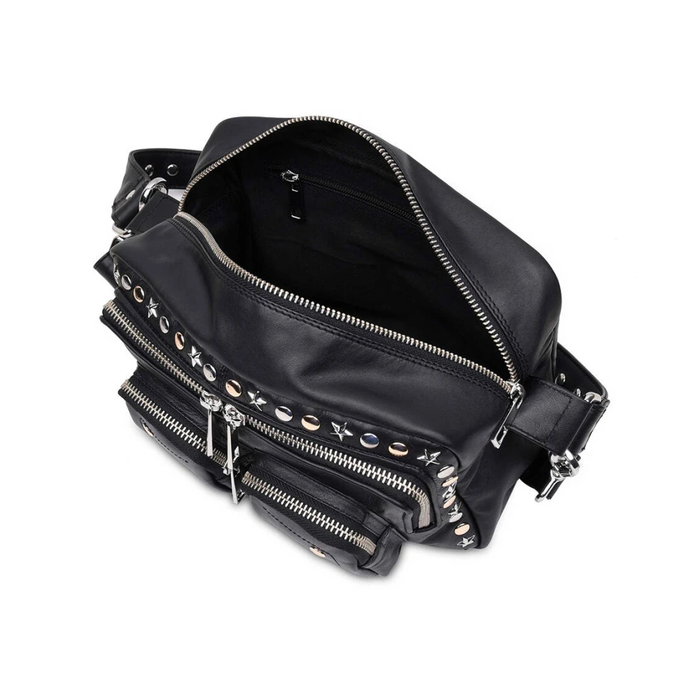 Núnoo Stijlvolle Zwarte Studs Schoudertas Black Dames