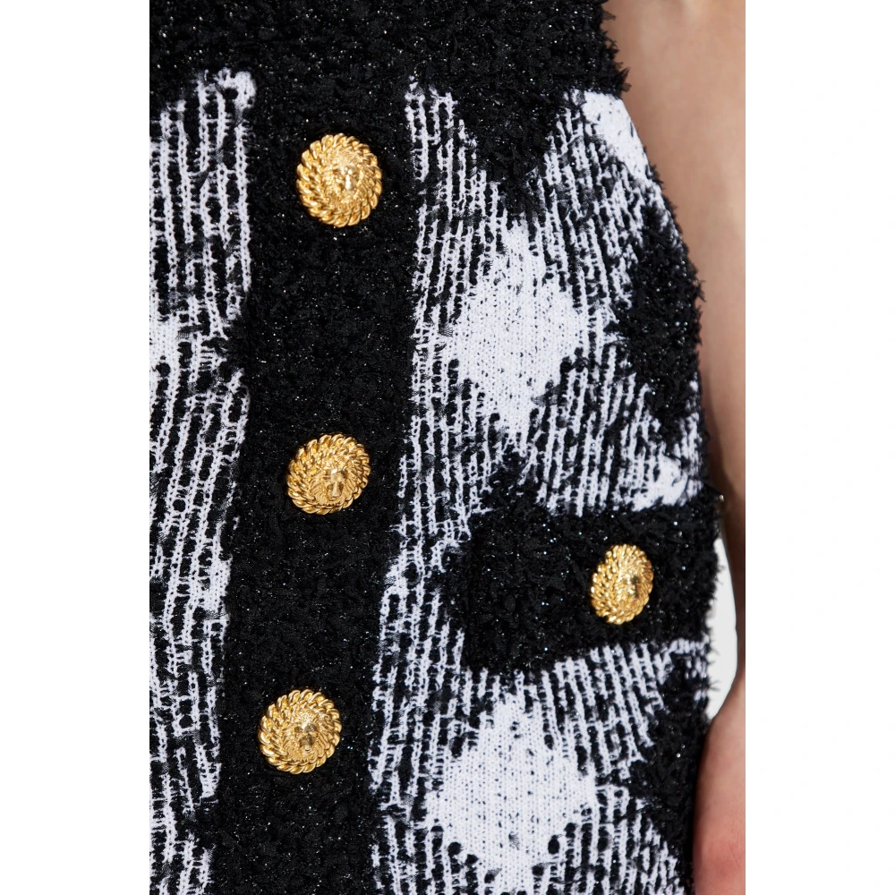 Balmain Mouwloze Tweed Jurk Black Dames